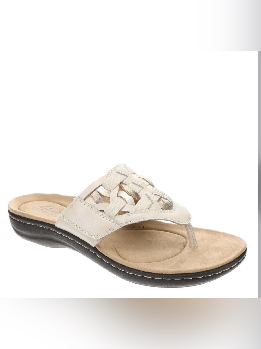 Clarks Woven Leather Toe-Post Sandal in Cream Size 7